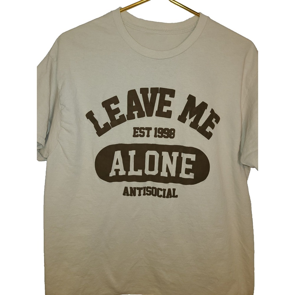 AntiSocial Leave Me Alone Graphic Beige Brown Graphic T‎ Shirt Unisex XL